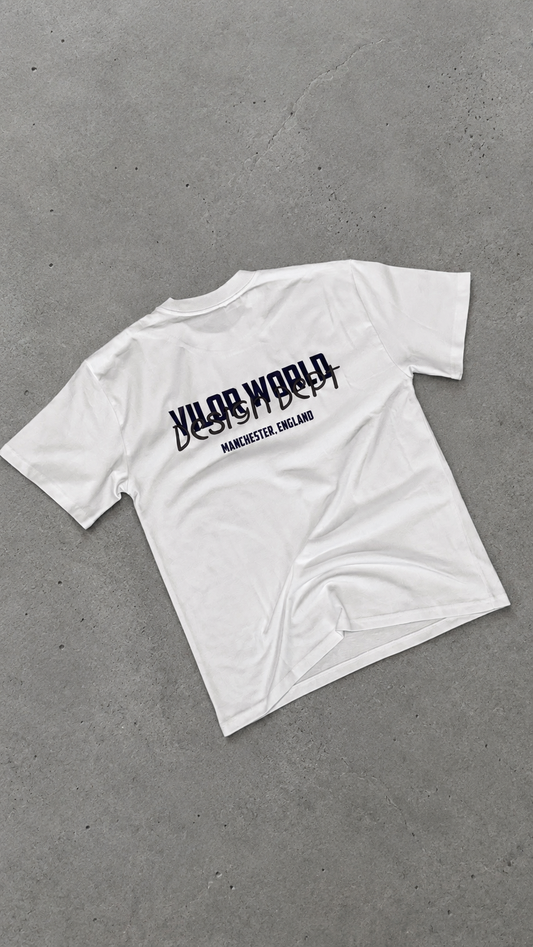 WHITE/NAVY DESIGN DEPT TEE